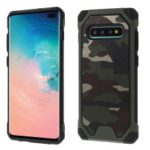 Camouflage Leather Coated PC TPU Combo Case for Samsung Galaxy S10 Plus – Army Green