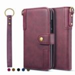 Retro Style Split Leather Card Holder Phone Case for Samsung Galaxy S10 – Wine Red