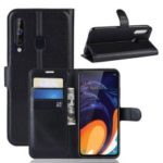 Litchi Skin Wallet Leather Stand Case for Samsung Galaxy A60 – Black