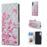 Patterned Light Spot Decor Embossment Leather Wallet Case for Samsung Galaxy A70 – Pink Flower and Butterfly
