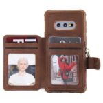 Drop-proof Zipper Wallet Protective Phone Case with Kickstand for Samsung Galaxy S10e – Brown