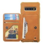 For Samsung Galaxy S10 Imprinted Sunflower PU Leather Coated TPU Wallet Phone Cover – Brown