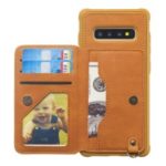 Imprinted Sunflower PU Leather Coated TPU Case with Kickstand for Samsung Galaxy S10 Plus – Brown