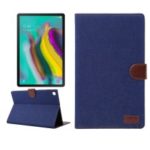 Jeans Cloth Leather Wallet Stand Protection Tablet Cover for Samsung Galaxy Tab S5e SM-T720 / T725 – Dark Blue