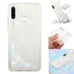 For Samsung Galaxy A60 Moving Glitter Powder Sequins Patterned TPU Protection Case – White Feather