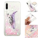 For Samsung Galaxy A60 Moving Glitter Powder Sequins Patterned TPU Protection Case – Purple Feather