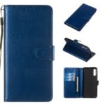 Solid Color Leather Wallet Stand Phone Case Cover for Samsung Galaxy A70 – Blue