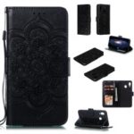 Imprint Mandala Flower Stand Wallet Leather Case for Samsung Galaxy A30 / A20 – Black