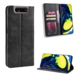 Auto-absorbed Vintage Style PU Leather Wallet Case for Samsung Galaxy A80 / A90 – Black