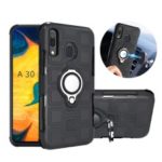 Geometric Pattern TPU PC Hybrid Case with Magnetic Car Mount Ring Holder for Samsung Galaxy A30 / A20 – Black