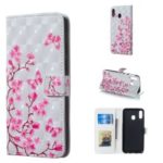 Pattern Printing [Light Spot Decor] PU Leather Stand Wallet Flip Case for Samsung Galaxy M20 – Flower and Butterflies
