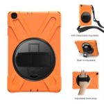 [Built-in Hand Holder Strap] 360° Swivel PC + Silicone Combo Kickstand Shell with Shoulder Strap for Samsung Galaxy Tab A 10.1 (2019) SM-T515 – Orange