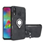 Geometric Pattern TPU PC Hybrid Case with Magnetic Car Mount Ring Holder for Samsung Galaxy M20 – Black