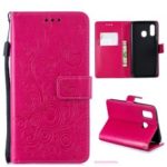 Imprinted Butterfly Flower PU Leather Mobile Case for Samsung Galaxy A40 – Rose
