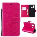 Imprinted Butterfly Flower PU Leather Mobile Case for Samsung Galaxy A40 – Rose