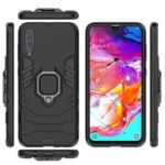 Cool Guard Ring Holder Kickstand PC TPU Hybrid Case for Samsung Galaxy A70 – Black