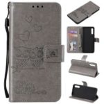 Imprinted Flower Owl Leather Wallet Case for Samsung Galaxy A70 – Grey