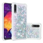 Liquid Glitter Powder Patterned Quicksand Shockproof TPU Back Casing for Samsung Galaxy A50 – Silver Love Hearts