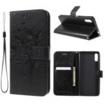 Imprint Cat and Tree Pattern Leather Wallet Case for Sony Xperia L3 – Black