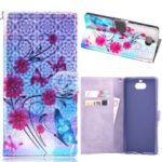 Laser Carving Pattern Printing Wallet Leather Case with Strap for Sony Xperia 10 – Flower and Butterfly