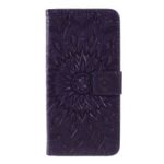Imprint Sunflower Leather Wallet Stand Mobile Cover for LG V50 ThinQ 5G – Purple