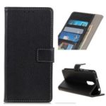 Litchi Grain Leather Cover with Wallet Stand for LG Stylo 5 – Black
