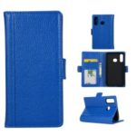 Litchi Texture Genuine Leather Wallet Stand Phone Cover for Huawei P30 Lite/Huawei nova 4e – Blue