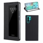 VILI DMX Cross Texture View Window Leather Flip Phone Cover with Card Slot for Huawei P30 Pro – Black