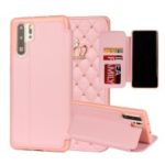 Stitching Rhombus Crown Stand Leather Phone Case Cover with Card Slots for Huawei P30 Pro – Pink