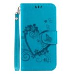 Imprint Heart Flower Wallet Leather Stand Case for Huawei P Smart+ 2019 / Enjoy 9s / Honor 10i / nova 4 lite – Blue