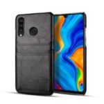 Dual Card Slots PU Leather Coated Hard PC Case for Huawei P30 Lite / nova 4e – Black