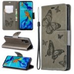 For Huawei P30 Pro PU Leather Imprint Butterflies Phone Case – Grey