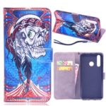 Laser Carving Pattern Printing Wallet Leather Case with Strap for Huawei nova 4 – Tribal Feather Skull