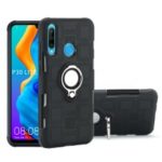 Geometric Pattern TPU PC Hybrid Case with Magnetic Car Mount Ring Holder for Huawei P30 Lite / nova 4e – Black