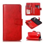 9 Card Slots Crazy Horse Leather Wallet Case for Huawei Y9 (2019)/Enjoy 9 Plus – Red