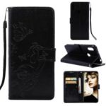 Imprinted Floral Butterfly Leather Wallet Mobile Case for Huawei Honor 8A / Y6 (2019) – Black
