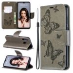 Imprint Butterfly PU Leather Wallet Flip Case with Strap for Huawei P30 Lite / nova 4e – Grey