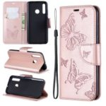 Imprint Butterfly Leather Wallet Case for Huawei P Smart Plus 2019 / Enjoy 9s / Honor 10i – Rose Gold