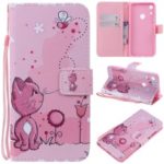 Patterned Stand Leather Wallet Phone Case for Huawei Honor 8A/Y6 (2019) – Cat and Flower