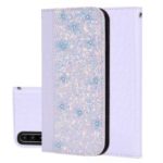 Crocodile Texture Glittery Sequins PU Leather Auto-absorbed Phone Case for Huawei P30 – White