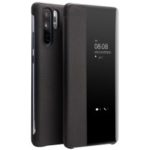 QIALINO View Window Litchi Texture Cowhide Leather Smart Case for Huawei P30 Pro – Black