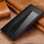 Smart View Window Litchi Texture Genuine Leather Stand Case Phone Cover for Huawei P30 Pro – Black