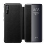 XOOMZ Litchi Texture Wake/Sleep View Window Genuine Leather Phone Case for Huawei P30 – Black