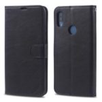 AZNS Leather Wallet Case for Huawei Y6 (2019, with Fingerprint Sensor) / Y6 Prime (2019) – Black