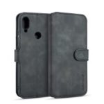 DG.MING Retro Style PU Leather Wallet Phone Case for Huawei Y6 (2019, with Fingerprint Sensor) / Y6 Prime (2019) – Black
