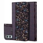 Crocodile Texture Glittery Sequins Splicing PU Leather Auto-absorbed Case for Huawei P Smart (2019) / Nova Lite 3 – Black