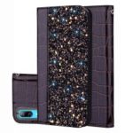 Crocodile Texture Glittery Sequins Splicing PU Leather Auto-absorbed Case for Huawei Y7 Pro (2019) – Black