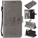 Imprint Two Beloved Owls Magnetic Wallet PU Leather Stand Case for Huawei Y6 (2019, with Fingerprint Sensor) / Y6 Prime (2019) / Honor 8A – Grey