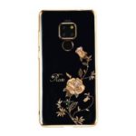 KINGXBAR Authorised Swarovski Diamond Plated Hard PC Phone Cover for Huawei Mate 20 – Rose Flowers/Champagne Gold