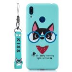 Pattern Printing Soft TPU Gel Protective Back Cover with Silicone Strap for Huawei Y7 (2019) – Cyan